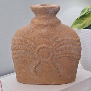Vintage TERRACOTTA DRAPE JUG 9" Vase clay pottery pot vessel aged antique look
